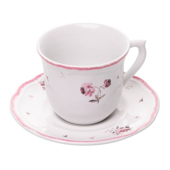 Xícara 90ml Avulsa de Café com Pires Florescer Rosa Cerâmica